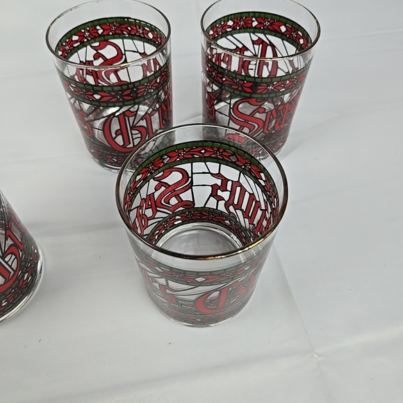 Vintage Houze Stained Glass Seasons Greetings Christmas Glasses 12 oz Set Of 4 - Picture 12 of 14